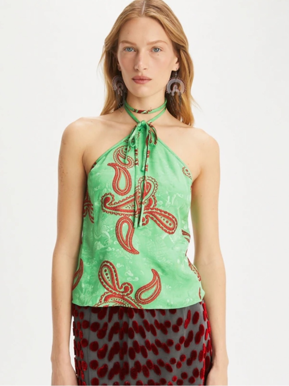Tory Burch Green Paisley Halter Tie-Neck Camisole